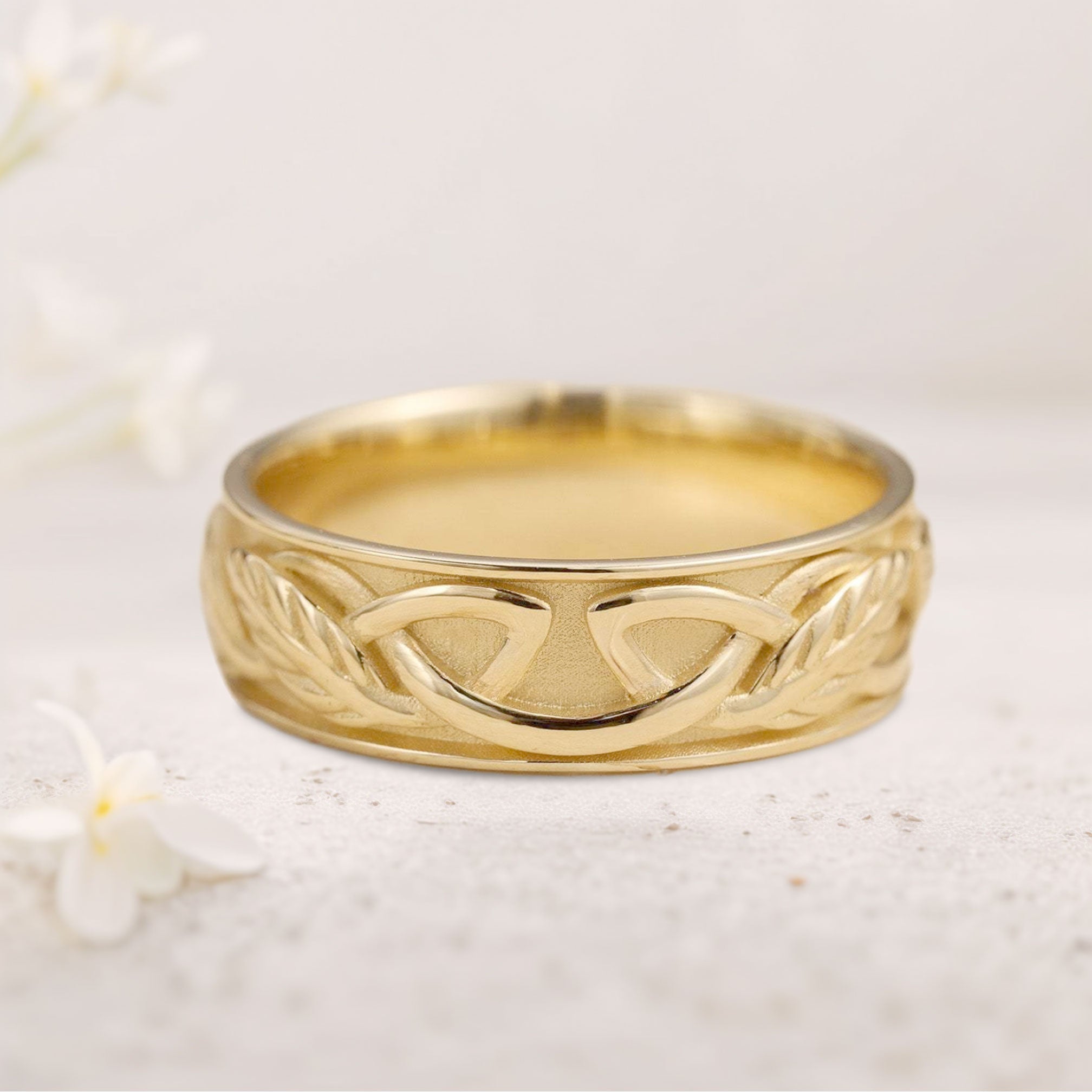 Unique Celtic knot 18K Rose Gold Wedding band lrish inspired ring For Men