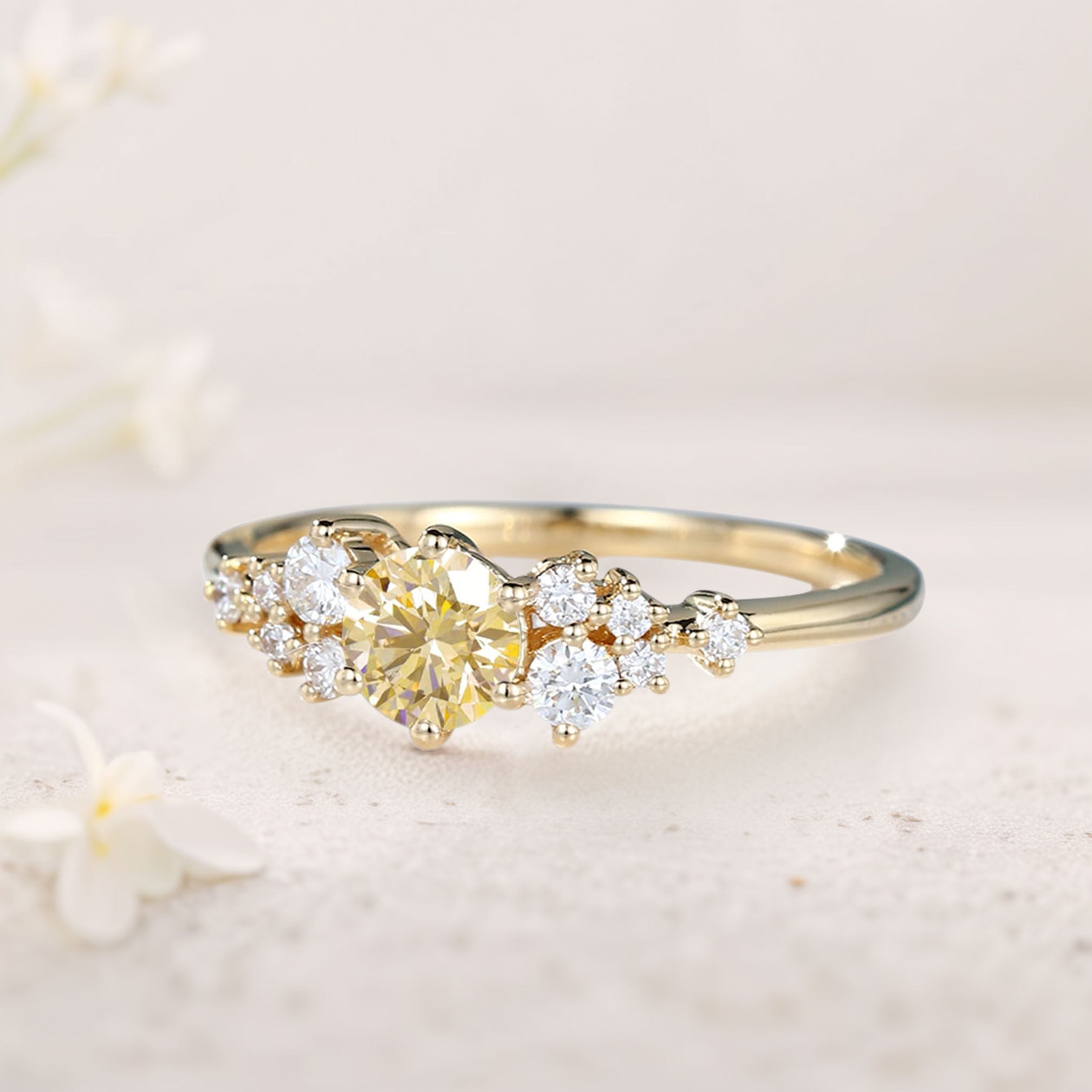 Unique Round Citrine Dainty Tapered 18K Yellow Gold Wedding Band