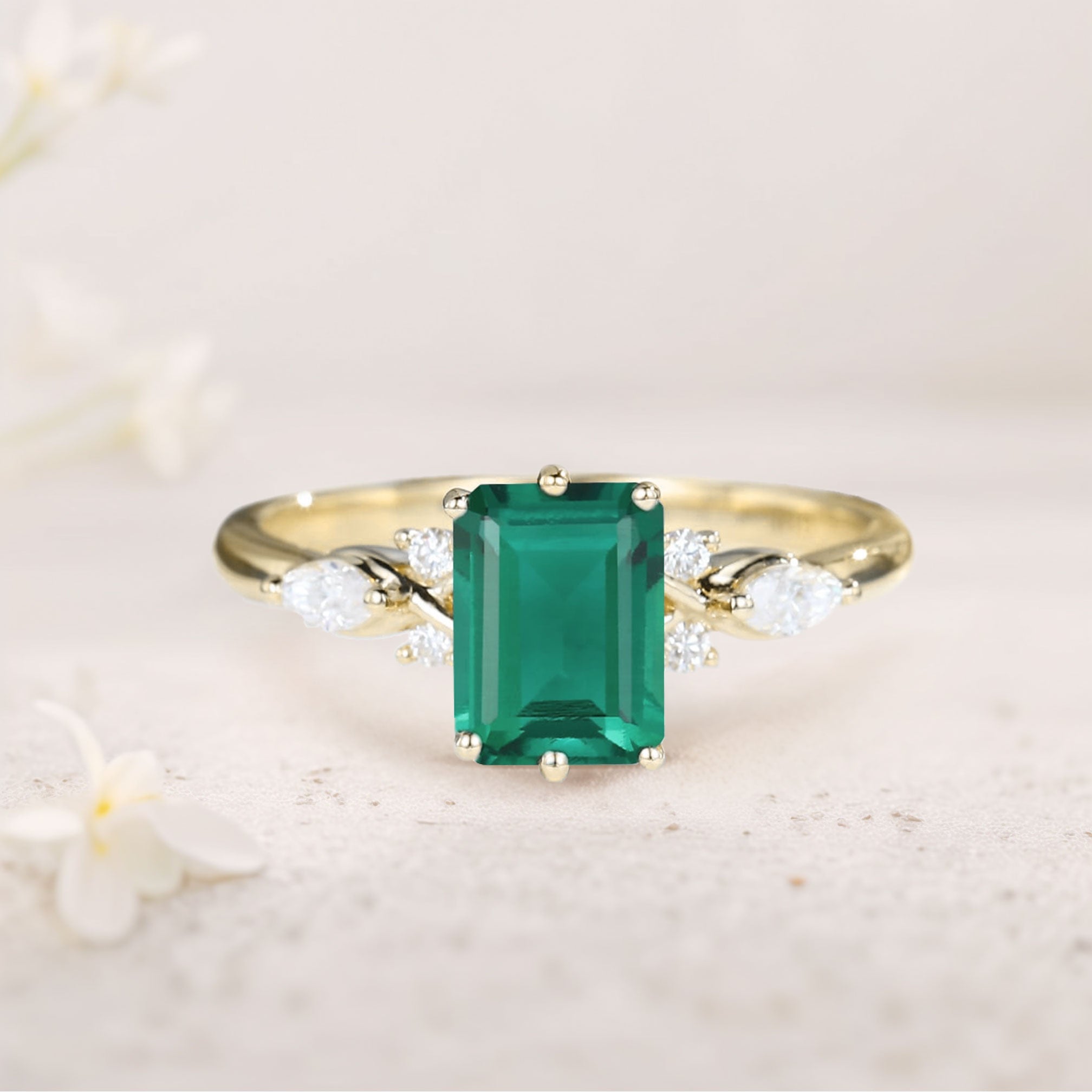 Vintage Twist Lab Emerald 18K Yellow Gold Engagement Ring
