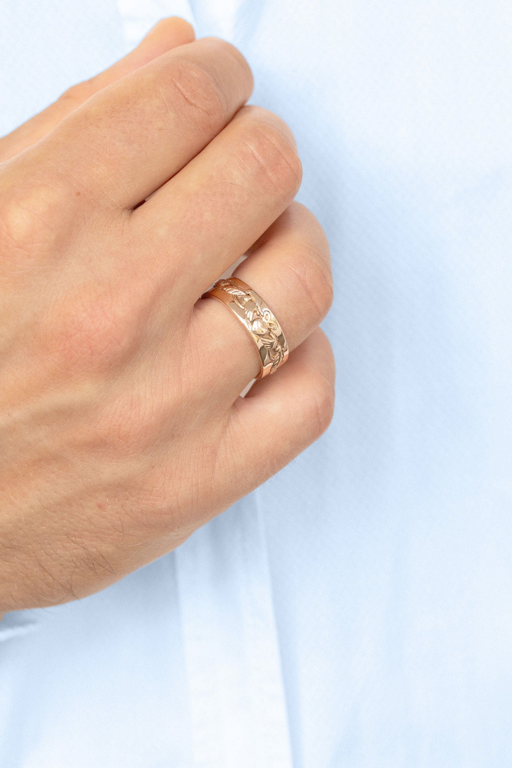 Unique floral 18K Rose Gold engagement rings Gold Claddagh Wedding Band For Men