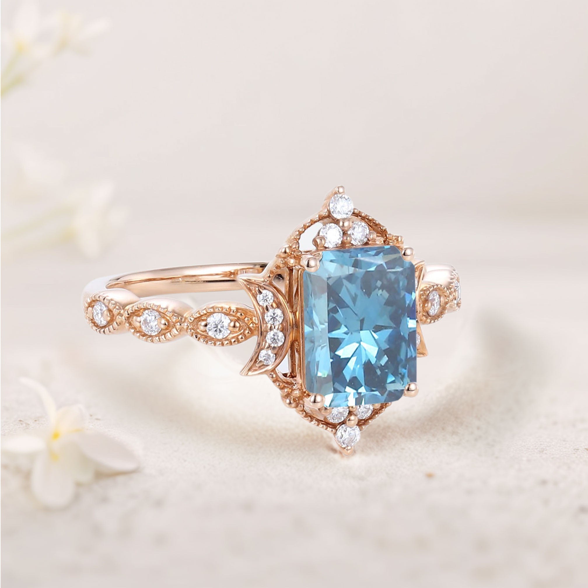 Vintage Emerald Lab Topaz 18K Yellow Gold Engagement Ring Whimsical Charm Bridal Ring
