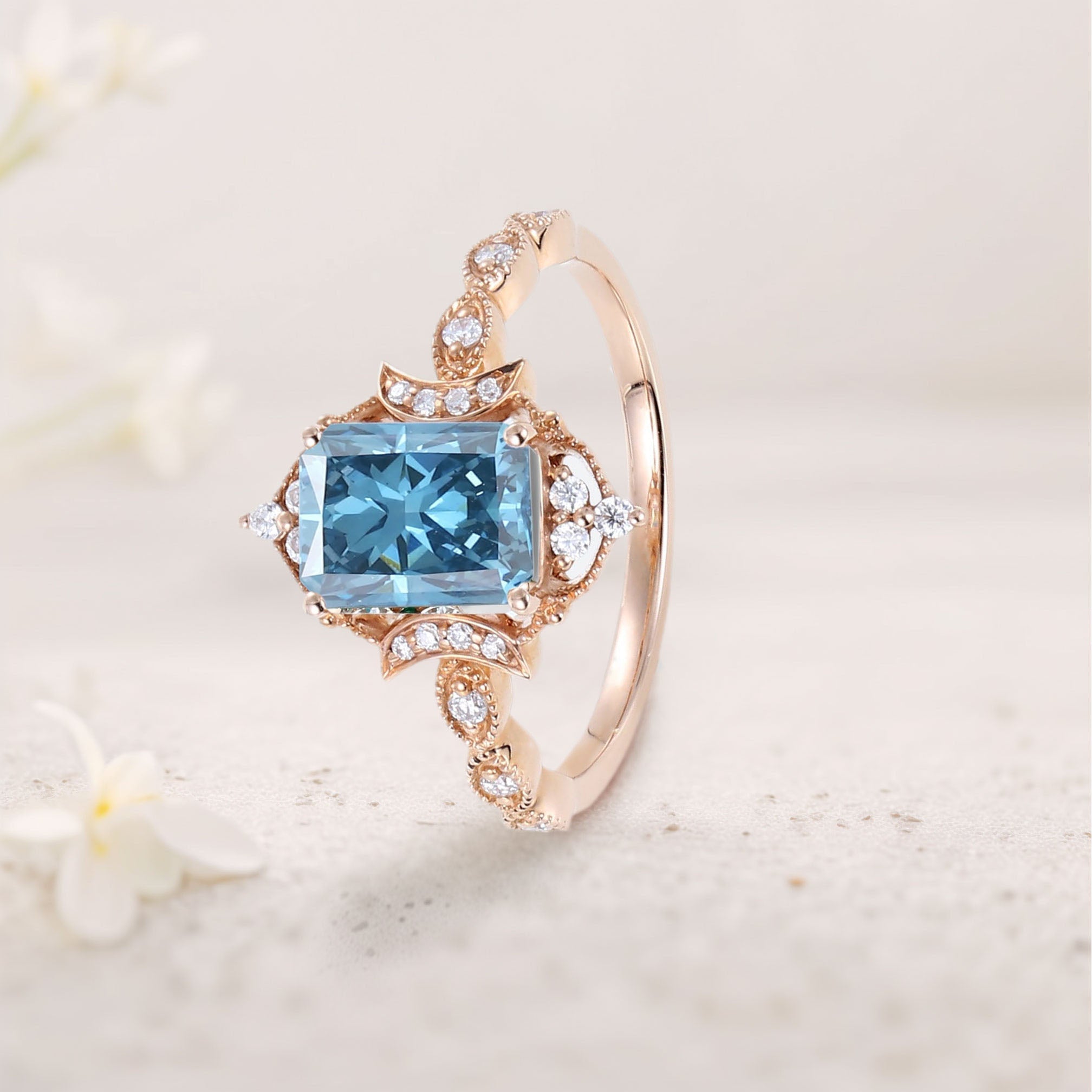 Vintage Emerald Lab Topaz 18K Yellow Gold Engagement Ring Whimsical Charm Bridal Ring