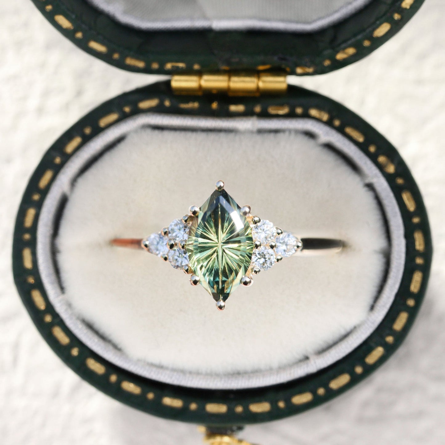 Vintage Starbrite Cut Marquise Lab Sapphire Cluster Engagement Ring