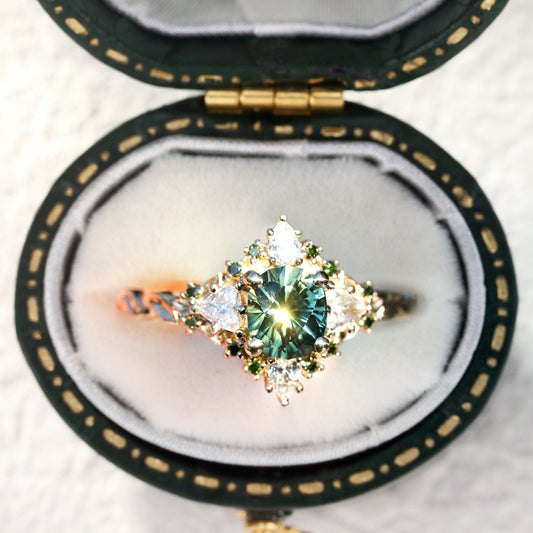 Unique floral engagement rings Enchanted Briar Round Green Lab Sapphire Ring