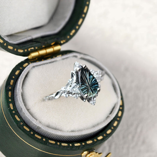 Unique Briar Rose Starbrite Cut Pear Lab Sapphire Ring