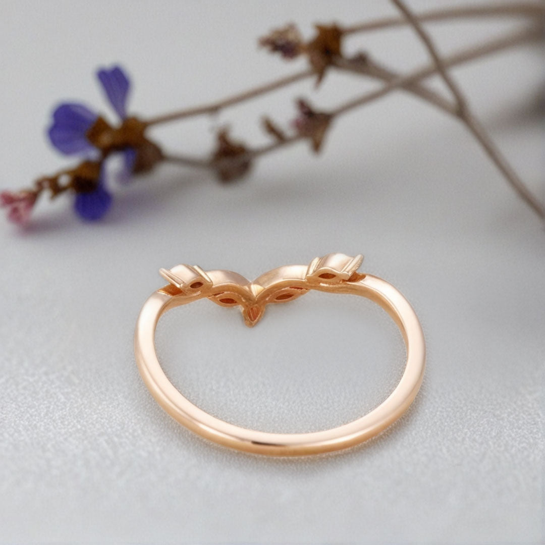 Unique Pear Moissanite Wedding Band Leaf Moissanite Engagement Ring