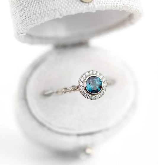 Unique Crown of Thorns Round Lab Alexandrite Ring