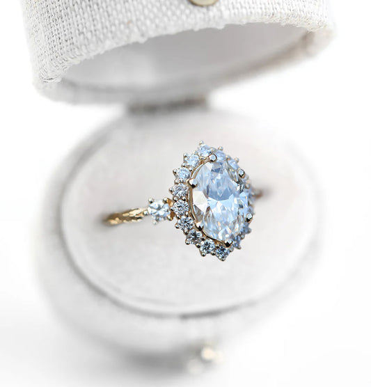 Unique Ash Oval Halo Moissanite Ring