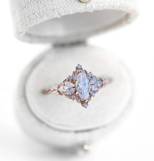 Unique Starlight Marquise Moissanite Ring