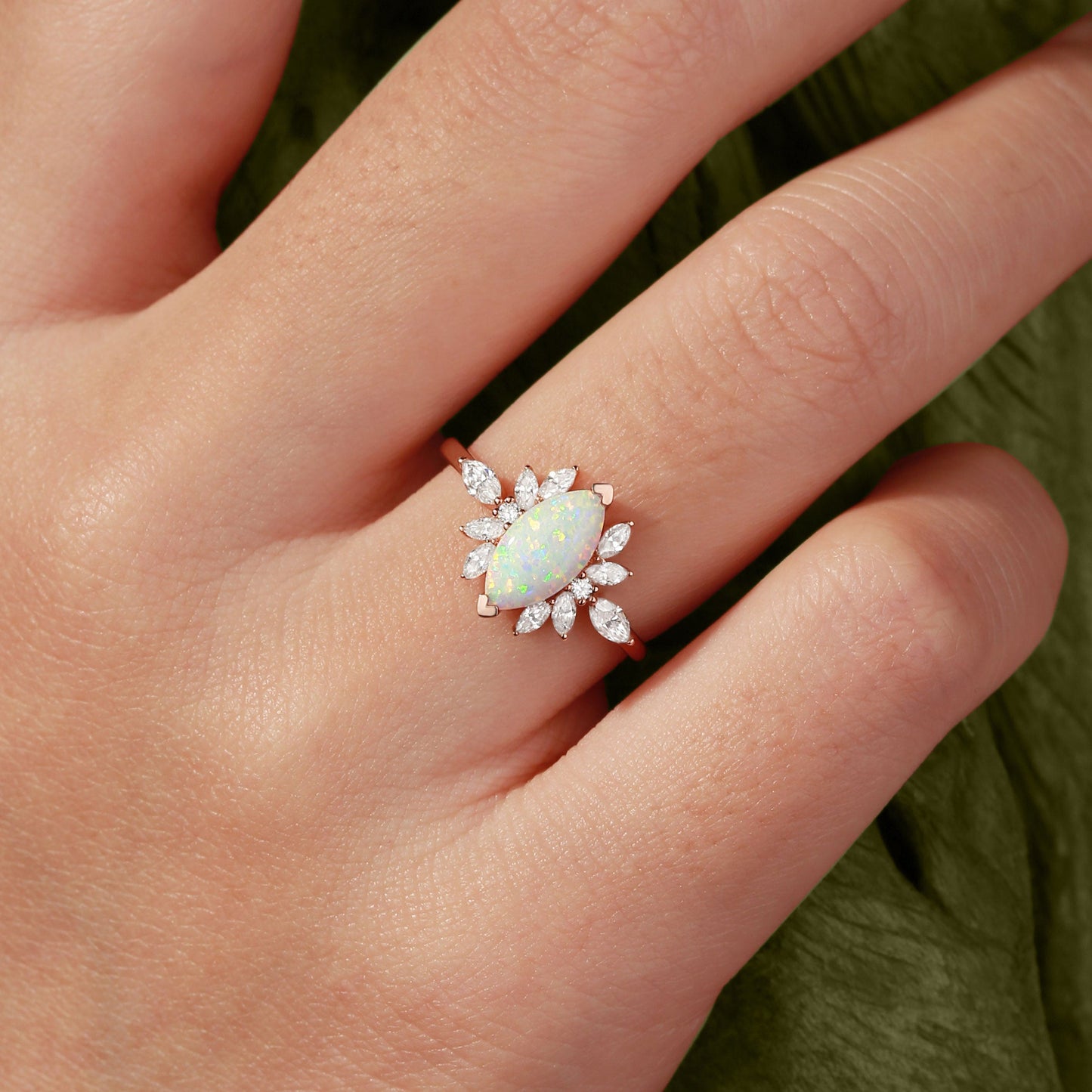 Unique floral engagement rings Marquise Lab Opal Butterfly Fairy Engagement Ring