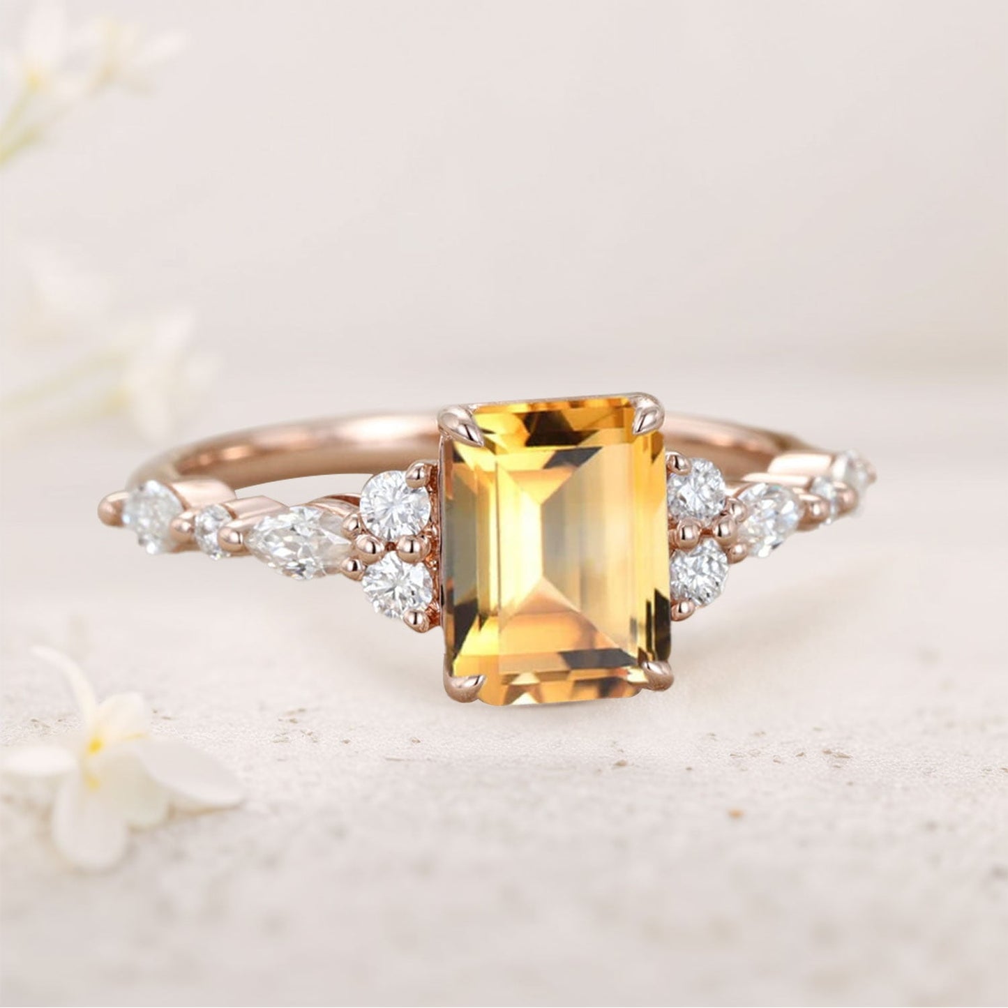 Vintage Emerald Cut Citrine Engagement Ring for Women