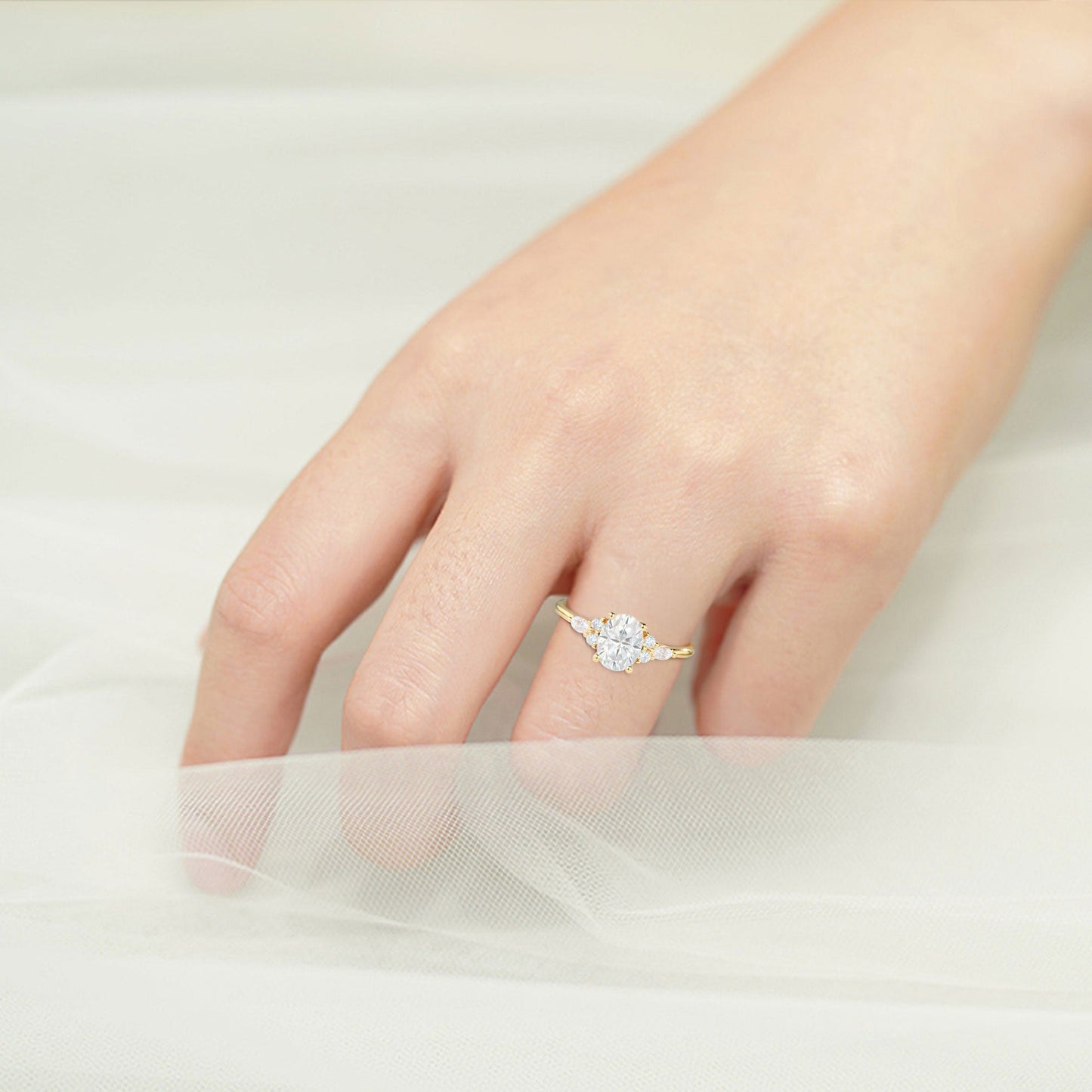 Vintage Oval Moissanite Engagement Ring Cluster Wedding Ring