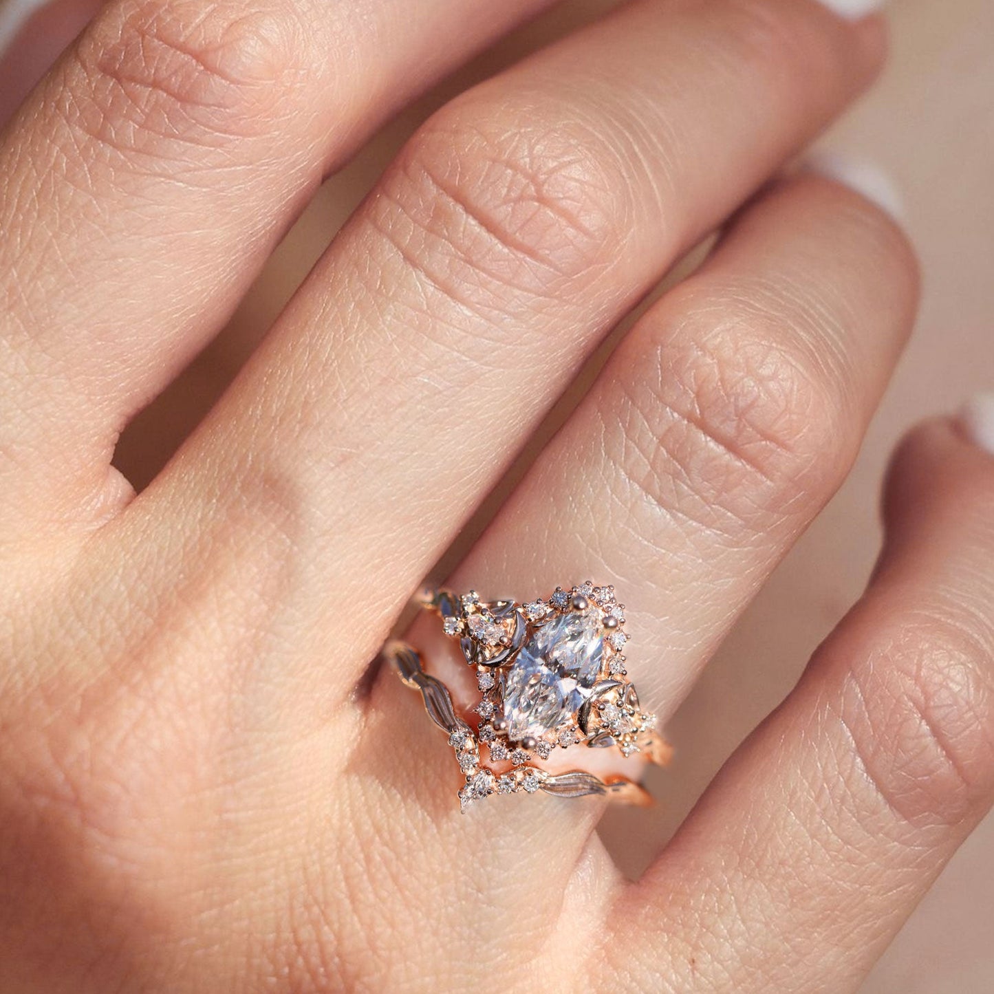 Unique floral engagement rings Marquise Moissanite Wedding Band Engagement Ring