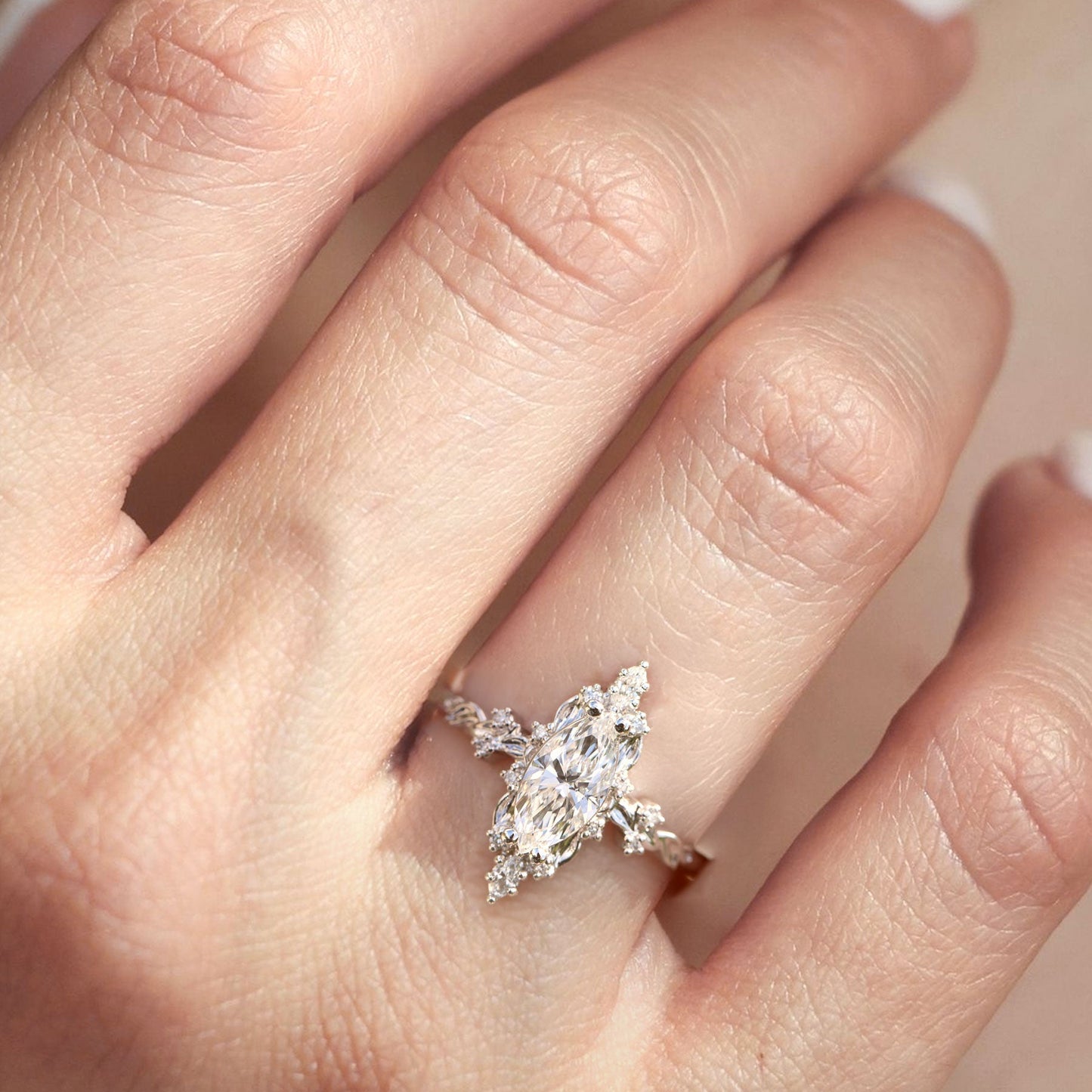 Unique Briar Halo Marquise Moissanite Ring