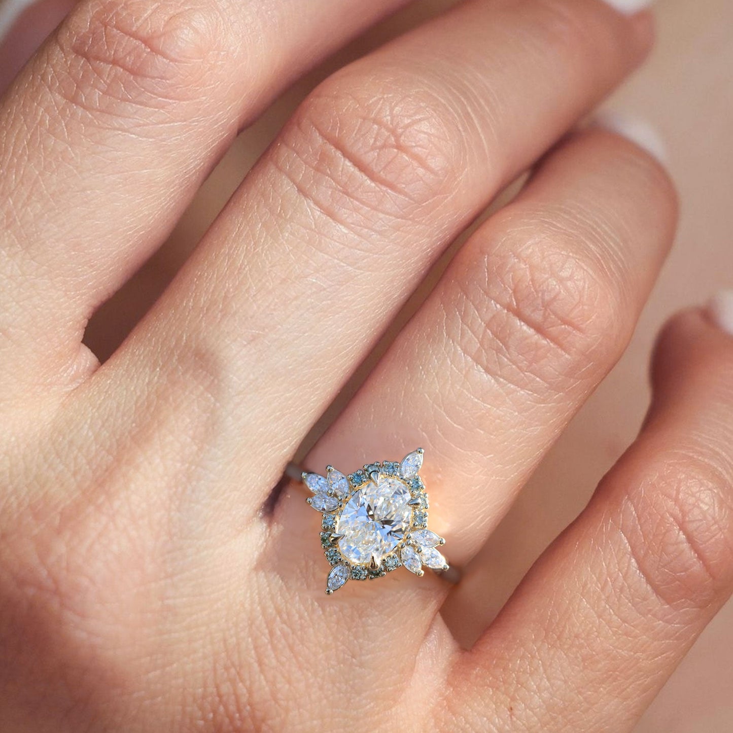 Unique North Star Oval Moissanite Ring