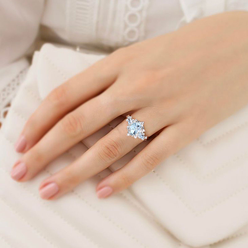 Vintage Briar Rose Oval Lab Aquamarine Engagement Ring Vine Ring