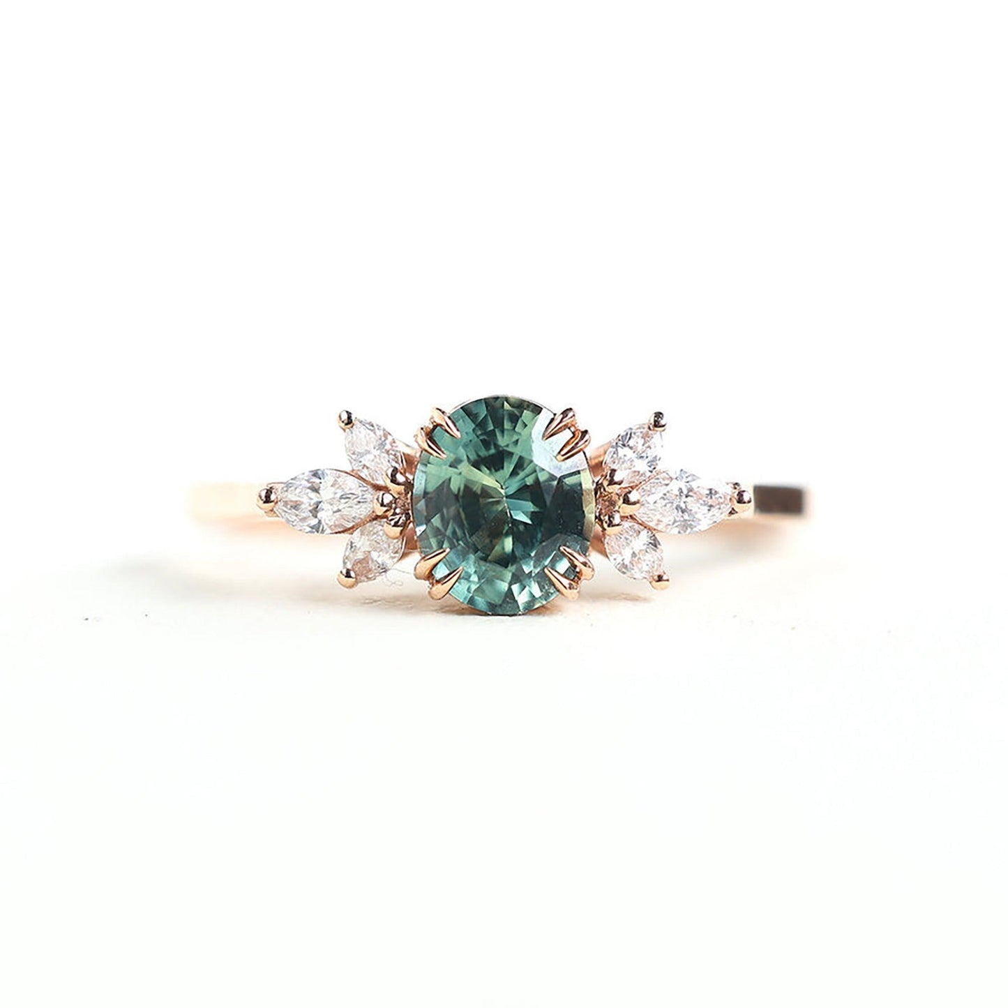 Unique Briar Oval Light Green Lab Sapphire Ring