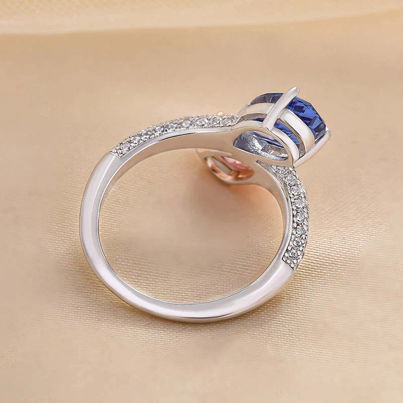 Vintage Pear Cut Blue & Pink Engagement Ring In Sterling Silver