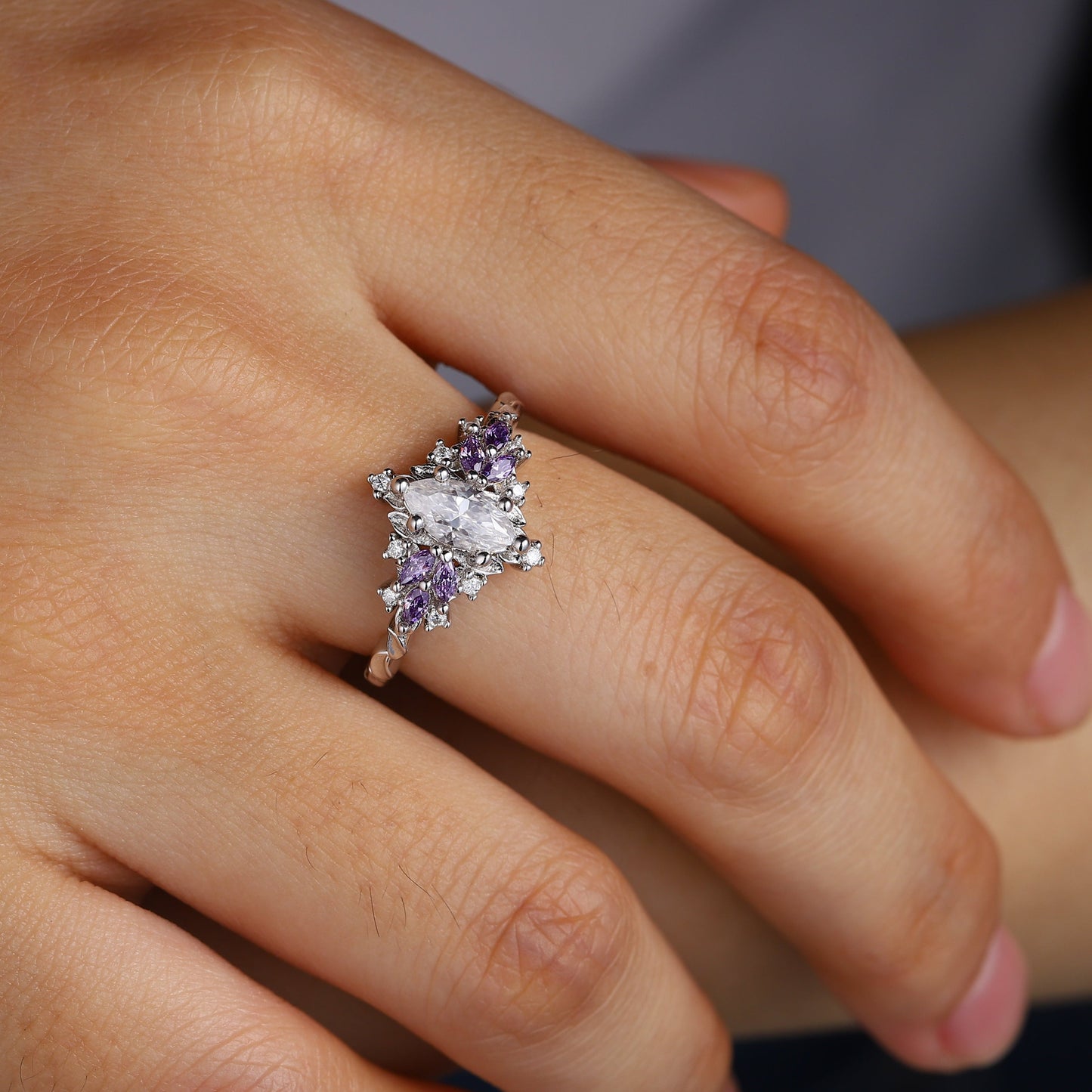 Unique floral engagement rings Starlight Marquise Moissanite Ring