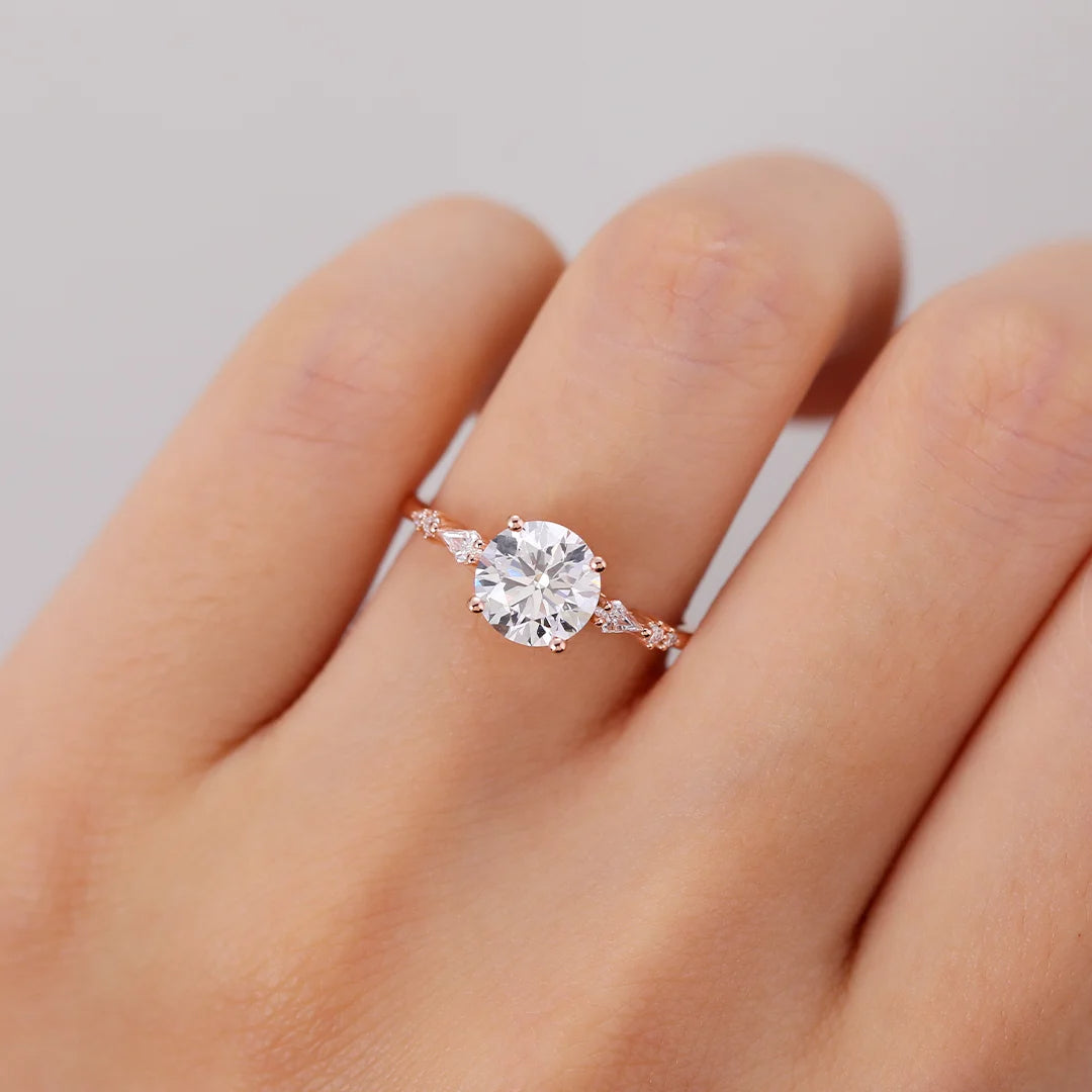 Unique Round Moissanite Engagement Rings Minimalist Bridal Ring