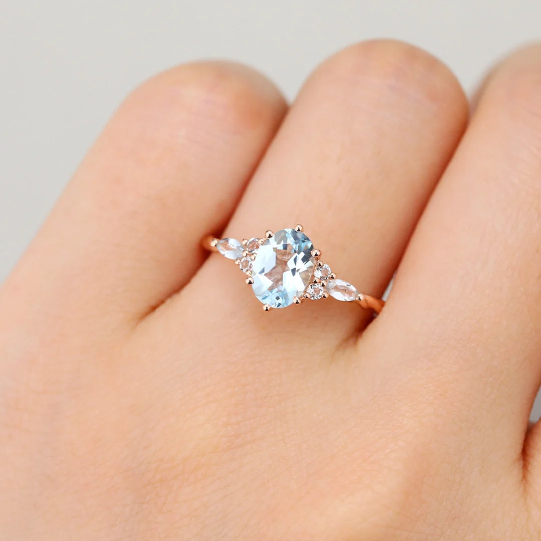 Vintage Oval Lab Aquamarine Twisted Engagement Ring for Women