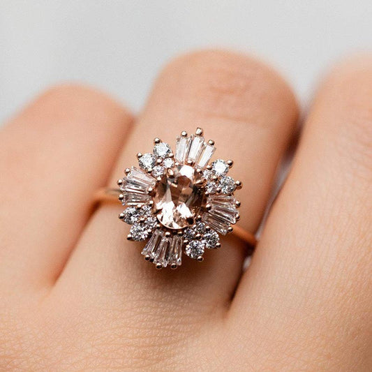 Vintage Cluster Oval Cut Engagement Ring In Rose Golden Tone