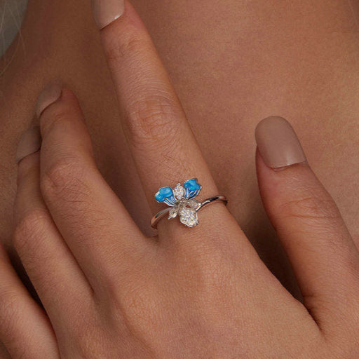 Blue Iris Sterling Silver Adjustable Ring ¨C Enamel & White Gold Plated