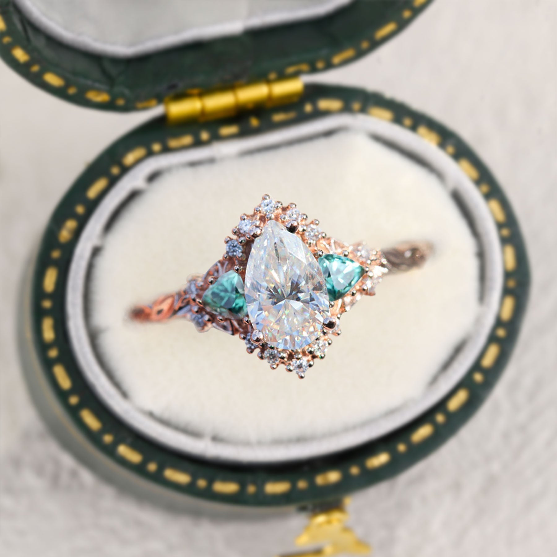 Customize your own Unique Briar Half Halo Pear Moissanite 18K Yellow Gold Ring