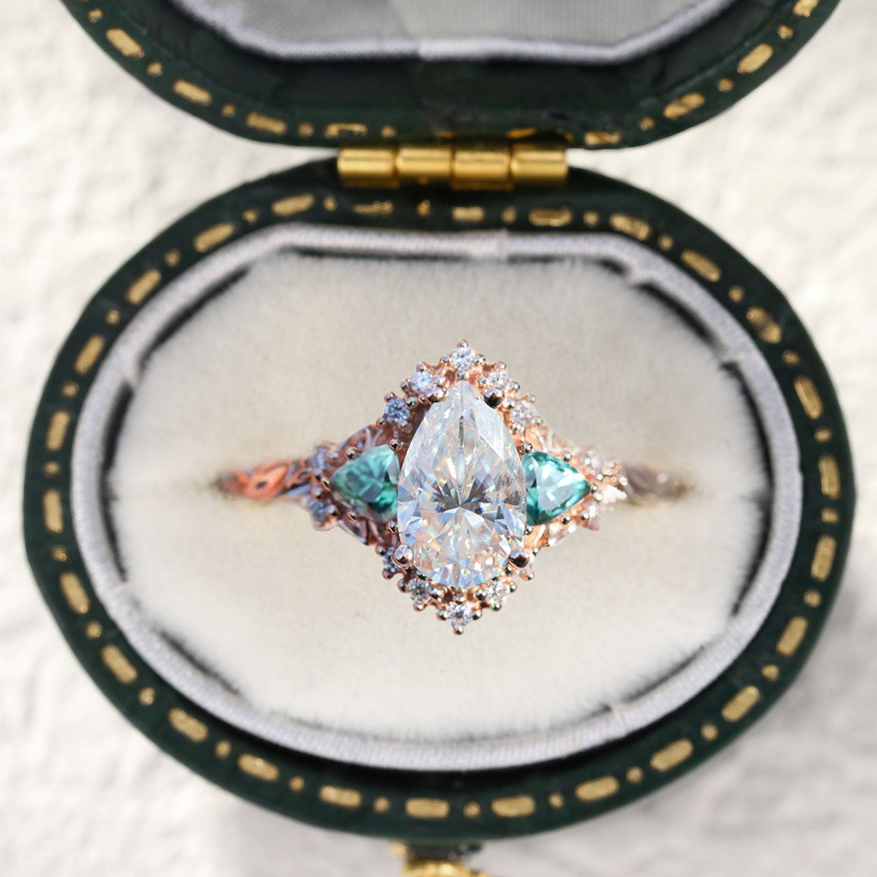 Customize your own Unique Briar Half Halo Pear Moissanite 18K Yellow Gold Ring