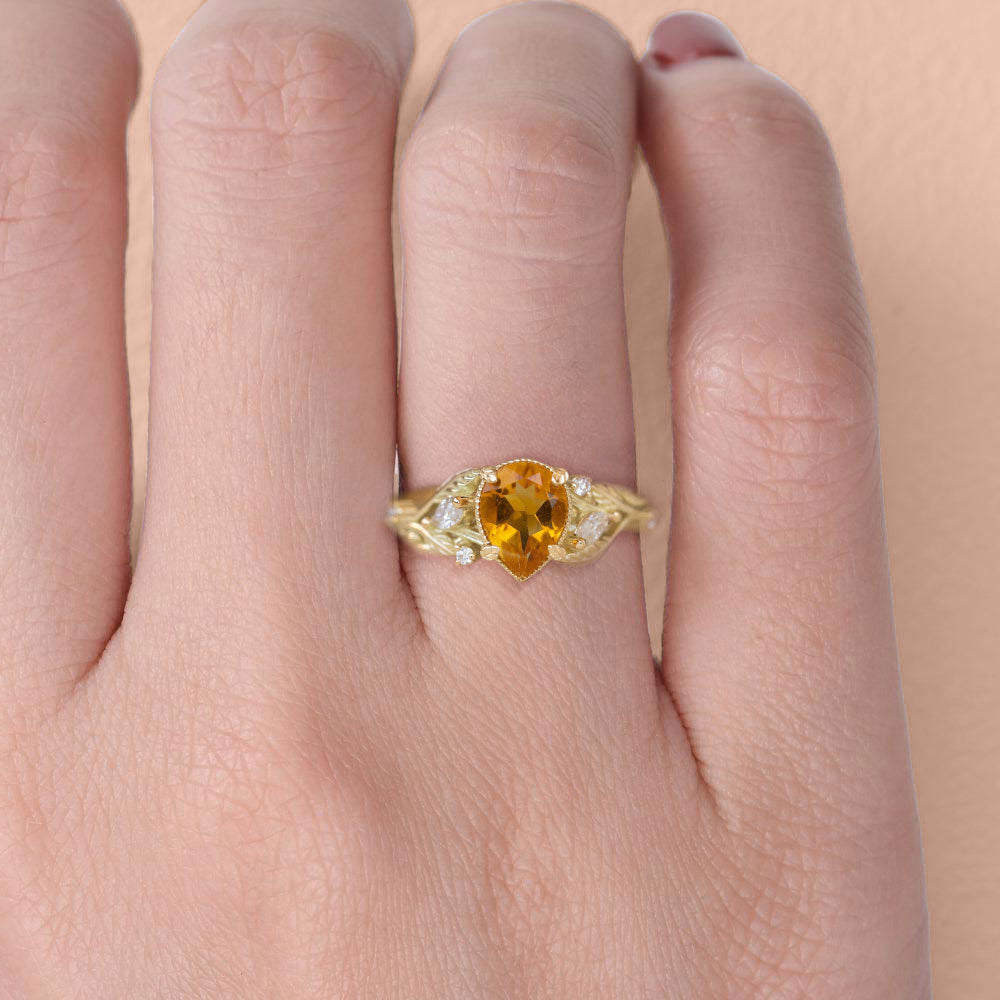 Unique floral engagement rings Pear Citrine 18K Yellow Gold Engagement Ring flower Ring