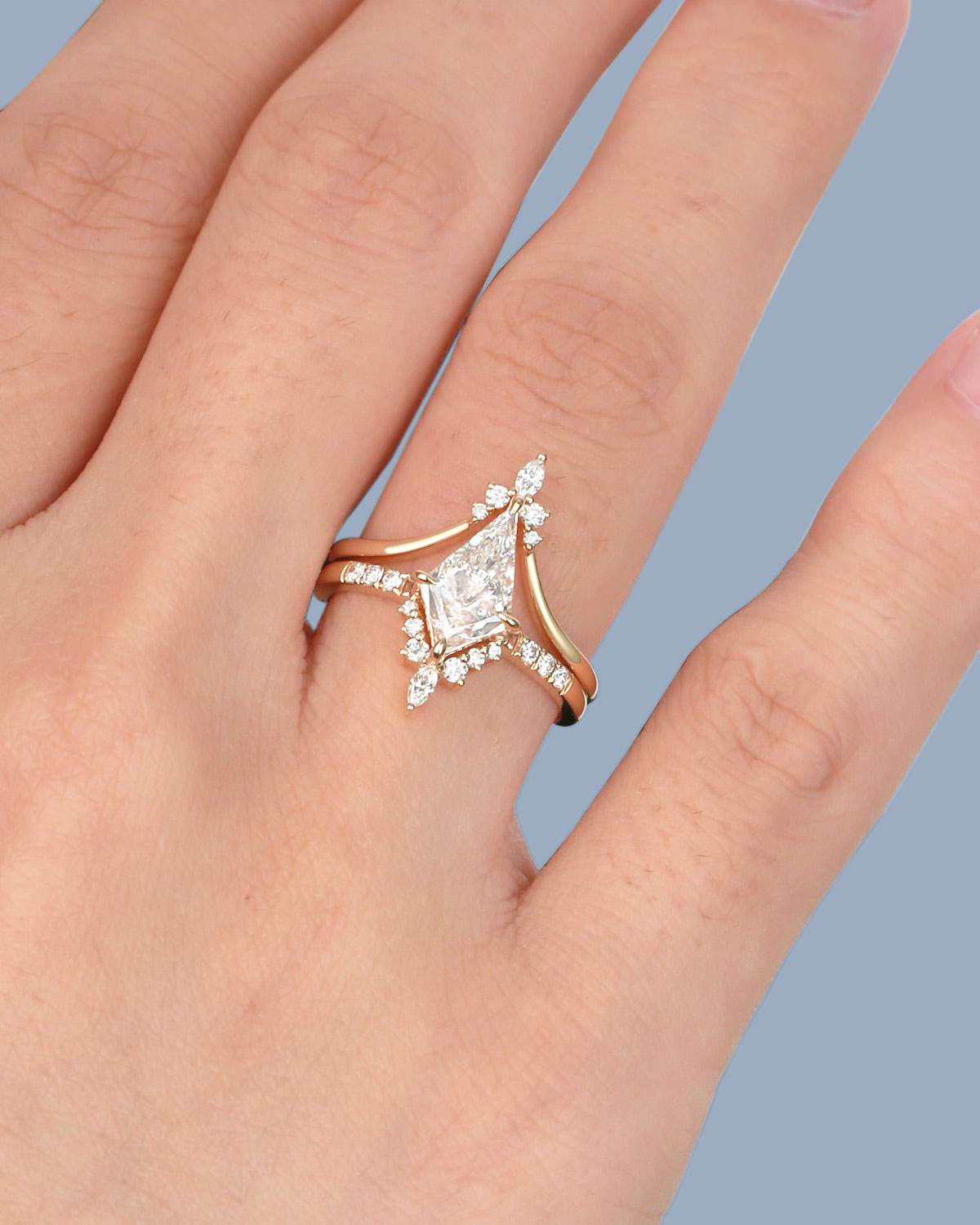 Unique floral engagement rings Moissanite Curved 18K Yellow Gold Engagement Ring Set