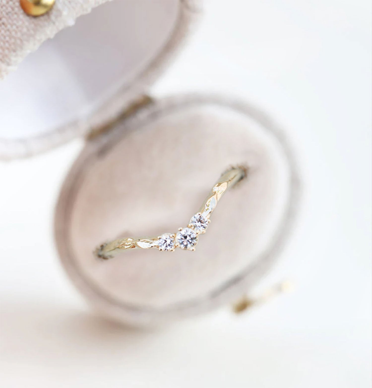 Unique Round Moissanite Wedding Band floral 18K Yellow Gold Engagement Ring