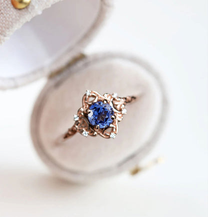 Unique Star Moons Round Lab Sapphire Ring