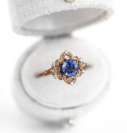 Unique Star Moons Round Lab Sapphire Ring