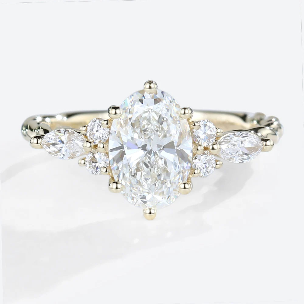 Unique Oval Moissanite Engagement Ring Twisted Bridal Ring