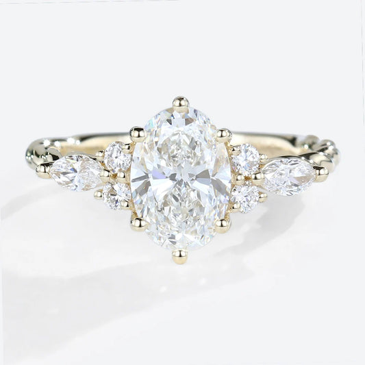 Unique Oval Moissanite Engagement Ring Twisted Bridal Ring