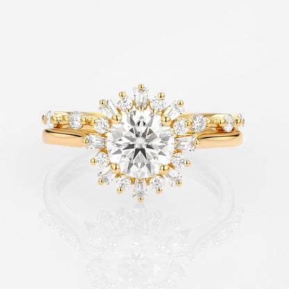 Unique floral engagement rings Round Moissanite Halo Floral Ring Set