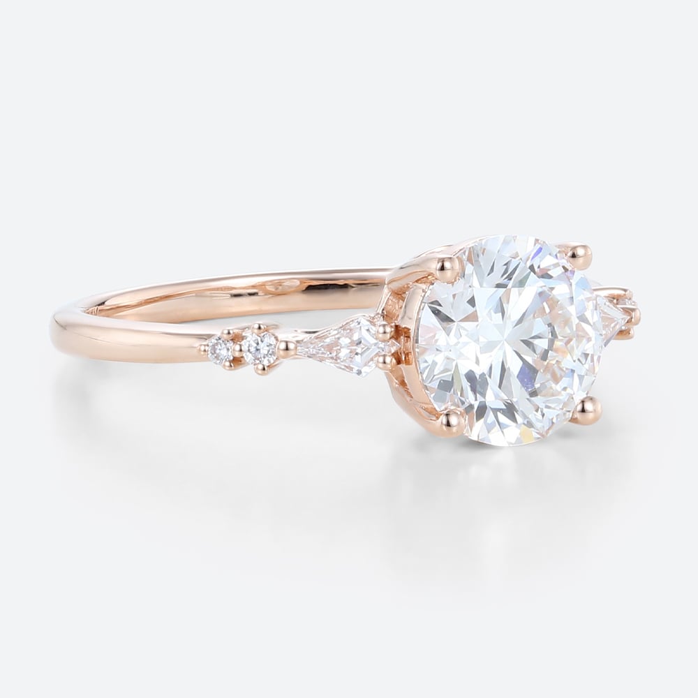 Unique Round Moissanite Engagement Rings Minimalist Bridal Ring