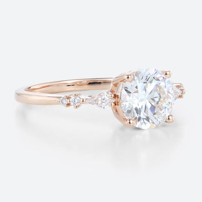 Unique Round Moissanite Engagement Rings Minimalist Bridal Ring