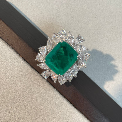 Emerald Green Halo Sterling Silver Engagement Ring