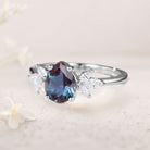 Unique Pear Lab Alexandrite and Moissanite 18K White Gold Engagement Ring