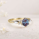 Vintage Hexagon Lab Alexandrite 18K Yellow Gold Engagement Ring For Women