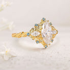 Unique floral engagement rings Marquise Moissanite Ring Art Deco Round Alexandrite 18K Yellow Gold Wedding Ring