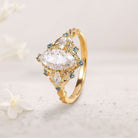Unique floral engagement rings Marquise Moissanite Ring Art Deco Round Alexandrite 18K Yellow Gold Wedding Ring