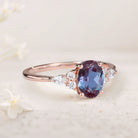 Vintage Oval Lab Alexandrite Cluster 18K Rose Gold Engagement Ring 