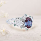 Unique Starlight Oval Lab Alexandrite 18K White Gold Engagement Ring
