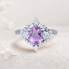 Vintage Floral Briar Rose Oval Amethyst and Moissanite 18K White Gold Engagement Ring Filigree Ring