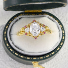 Unique Three Stone Oval Moissanite with Amethyst 18K Yellow Gold Engagement Ring For Women