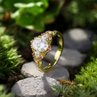 Unique Three Stone Oval Moissanite with Amethyst 18K Yellow Gold Engagement Ring For Women