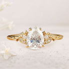 Unique Pear Moissanite Leaf And Vine Inspired 18K Yellow Gold Engagement Ring